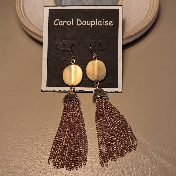 Carol Dauplaise Stein Mart gold tone chain tassel drop earrings - NWT - Picture 1 of 6